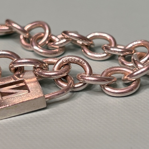Tiffany & Co Sterling Silver Charm Bracelet with Letter N Padlock Charm - Picture 6 of 14